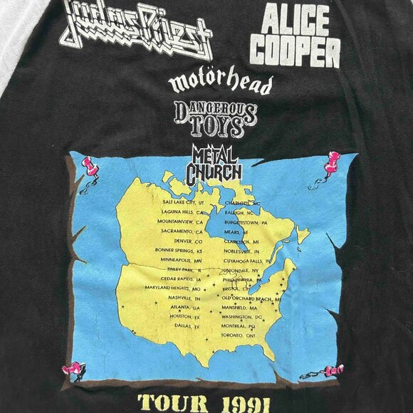 RARE Vintage 1991 Judas Priest Tour Baseball Tee - Picture 4 of 6
